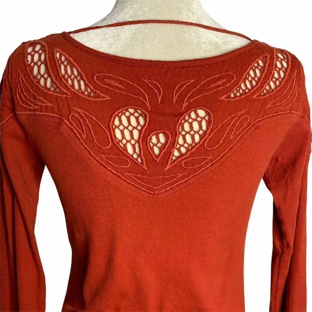 Free People Ribbed Knit Top S Burnt Orange